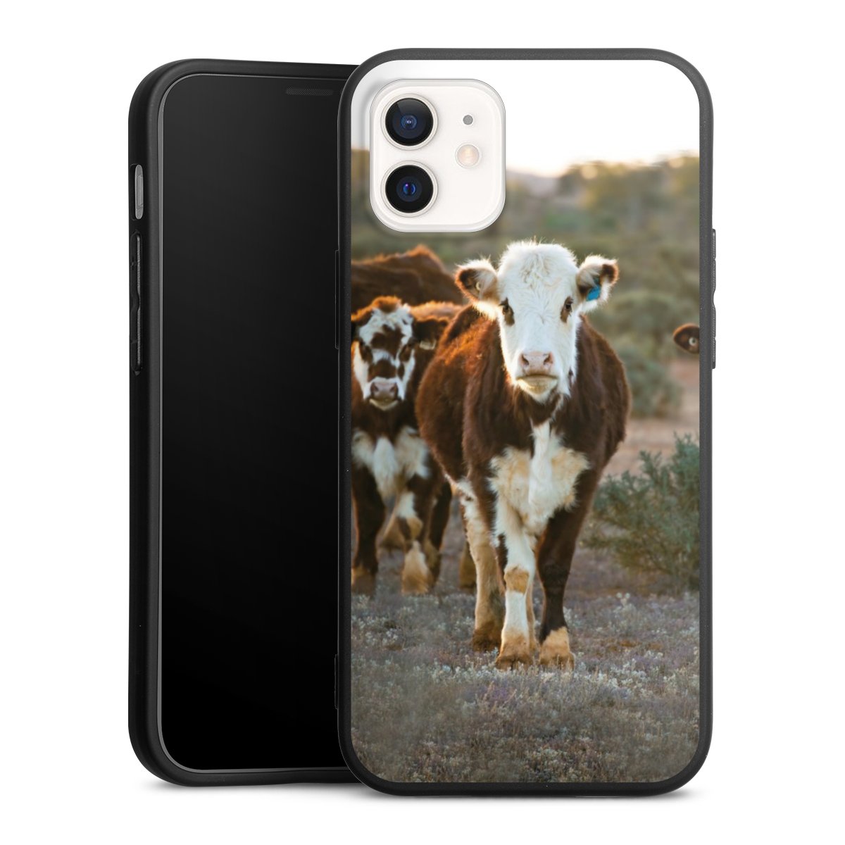 iPhone 12 mini Handy Premium Silikon Hülle Handyhülle schwarz Case Cow Farmer Calf Silikon Premium Case