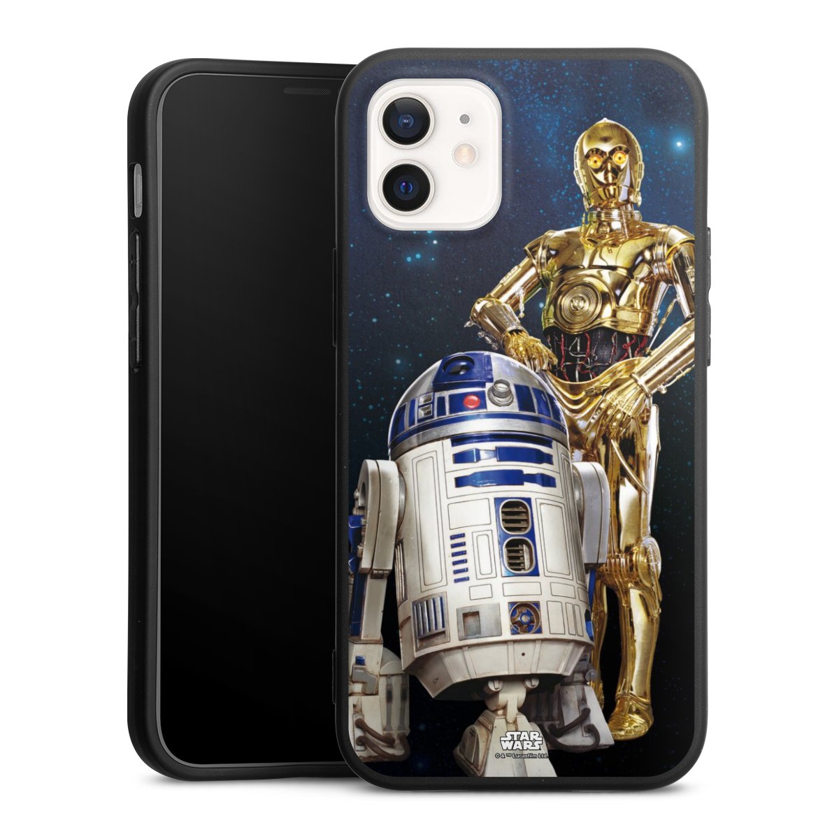 iPhone 12 mini Handy Premium Silikon Hülle Handyhülle schwarz Case Weltall Star Wars R2d2 Silikon Premium Case