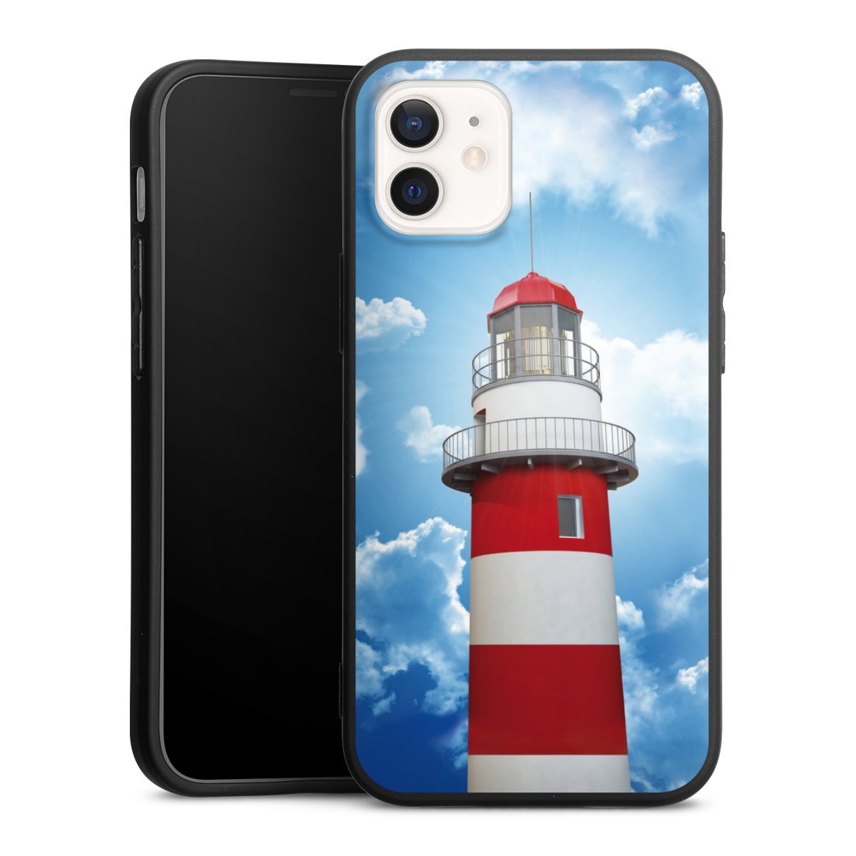 iPhone 12 mini Handy Premium Silikon Hülle Handyhülle schwarz Case Lighthouse Sky Cloud Silikon Premium Case