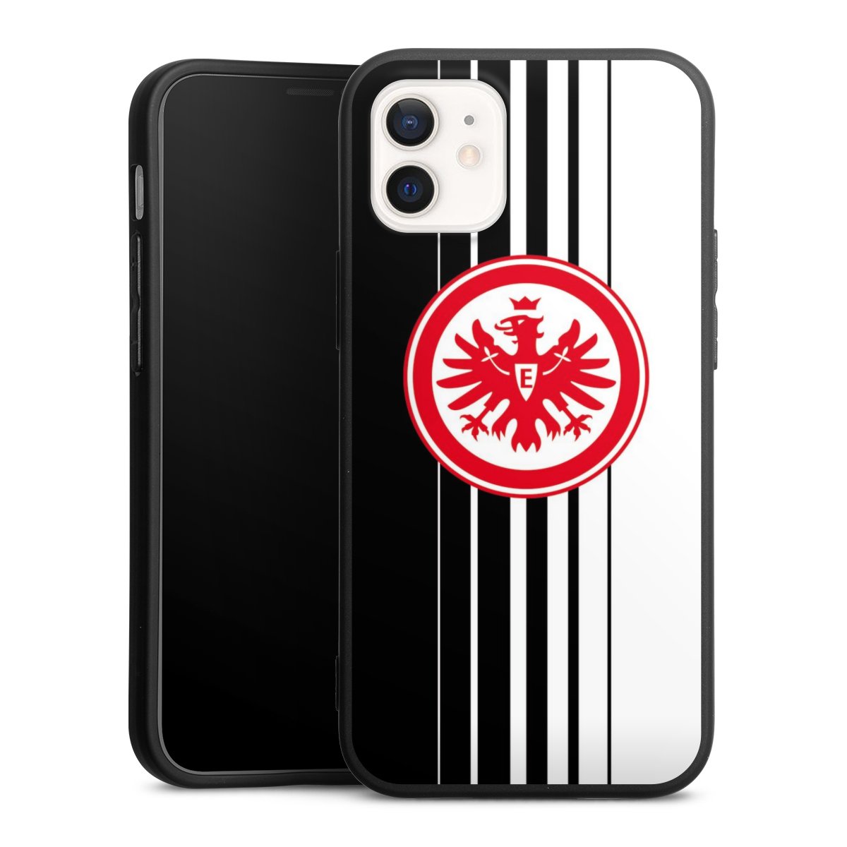 iPhone 12 mini Handy Premium Silikon Hülle Handyhülle schwarz Case Stripes Eintracht Frankfurt Official Licensed Product Silikon Premium Case