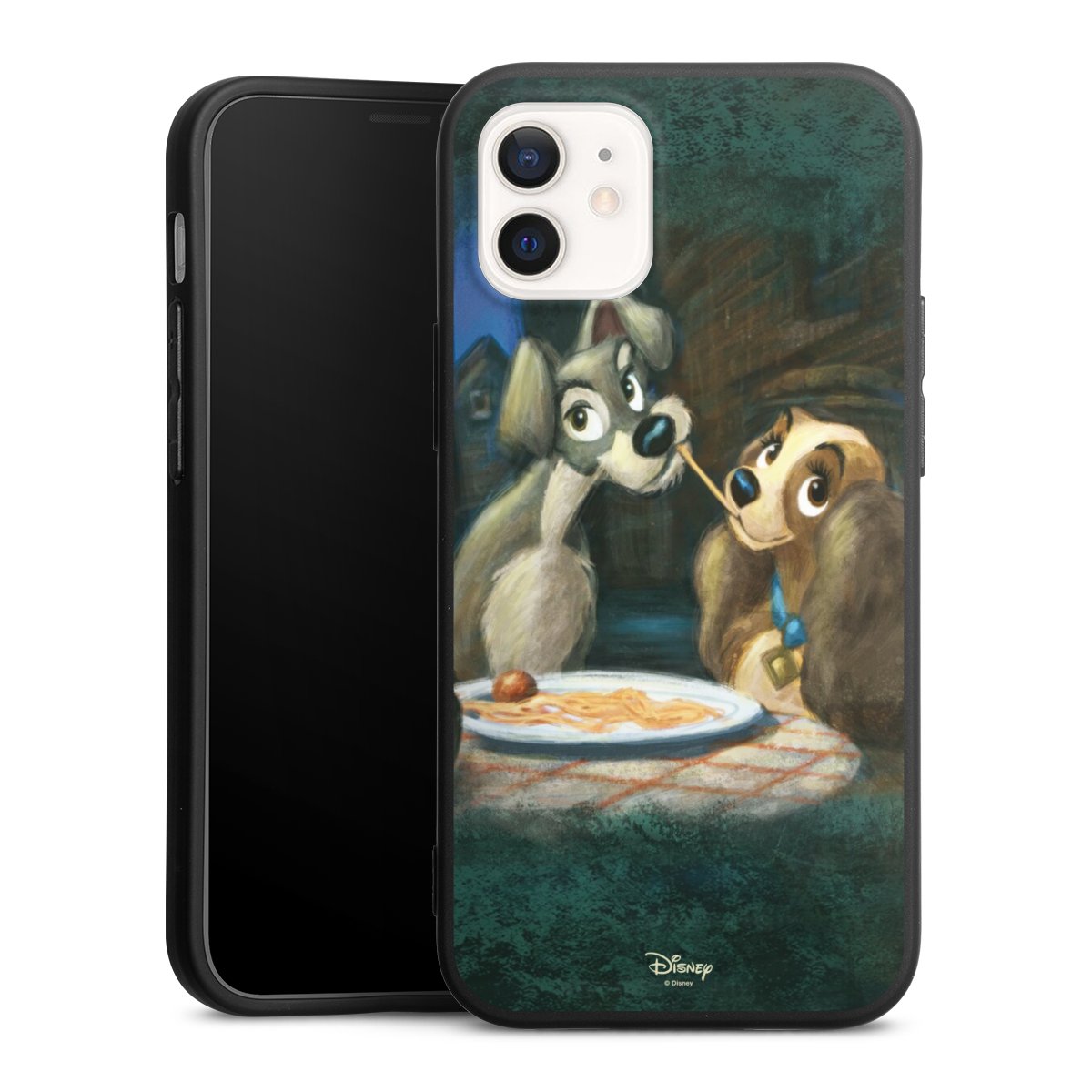 iPhone 12 mini Handy Premium Silikon Hülle Handyhülle schwarz Case Lady And The Tramp Official Licensed Product Disney Silikon Premium Case