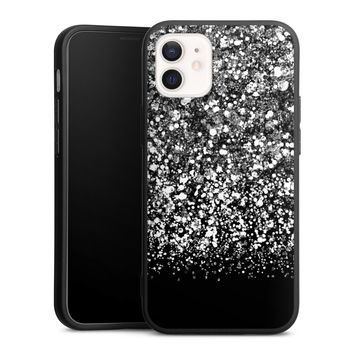 iPhone 12 mini Handy Premium Silikon Hülle Handyhülle schwarz Case Glitzer Snowflake Muster Silikon Premium Case