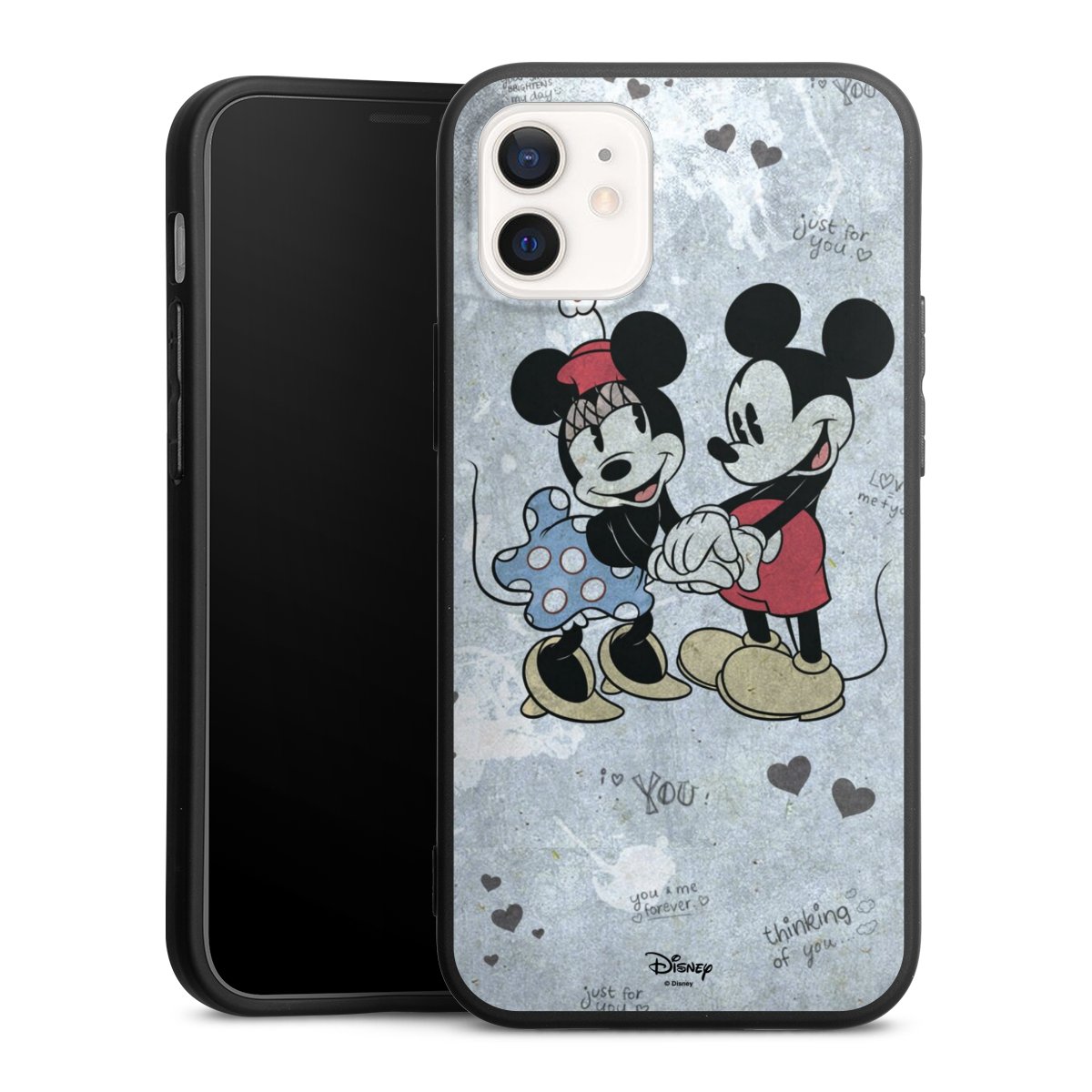 iPhone 12 mini Handy Premium Silikon Hülle Handyhülle schwarz Case Mickey & Minnie Mouse Vintage Disney Silikon Premium Case