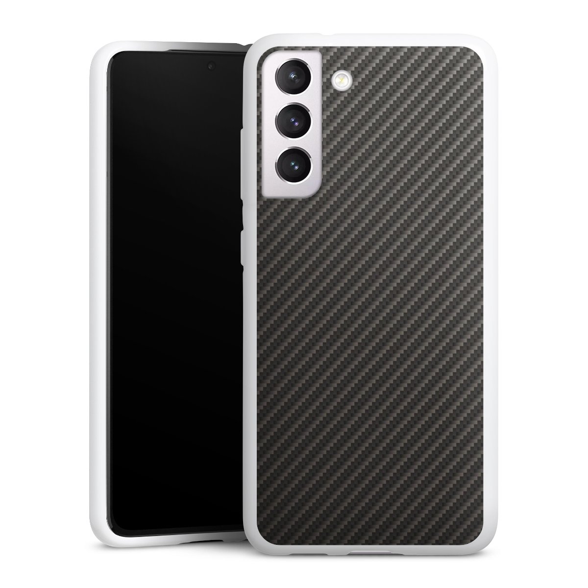 Galaxy S21 FE 5G Handy Silikon Hülle Case weiß Handyhülle Metallic Look Carbon Muster Silikon Case