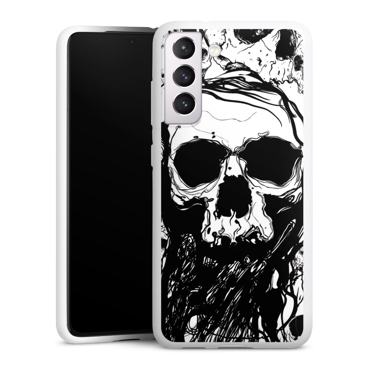 Galaxy S21 FE 5G Handy Silikon Hülle Case weiß Handyhülle Totenkopf Halloween Silikon Case