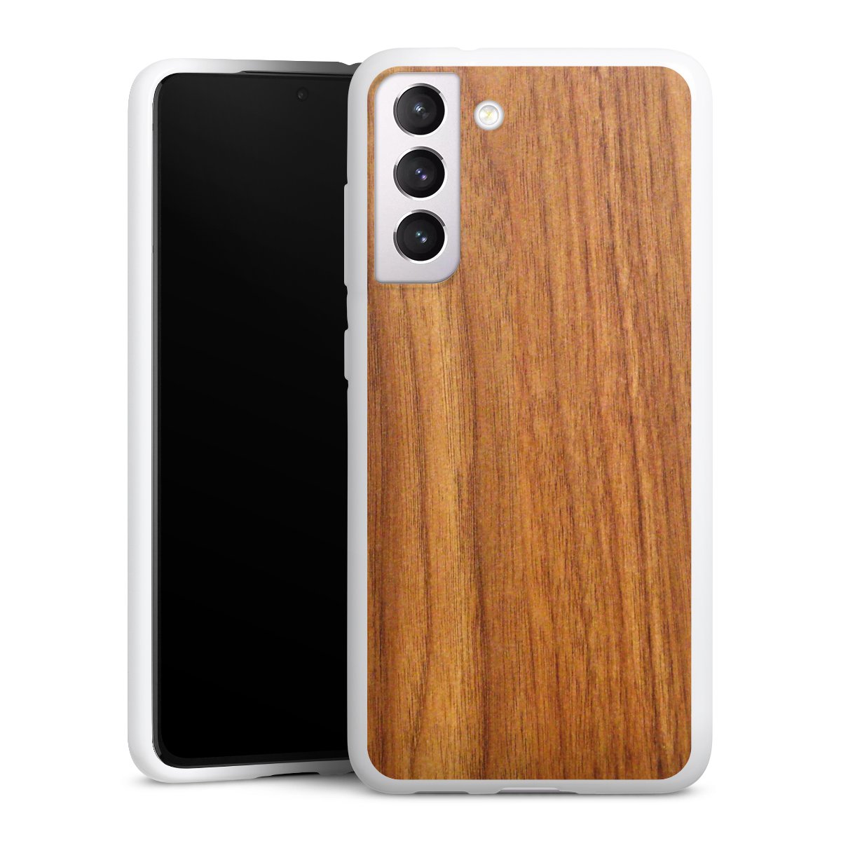 Galaxy S21 FE 5G Handy Silikon Hülle Case weiß Handyhülle Wood Larch Wooden Look Silikon Case