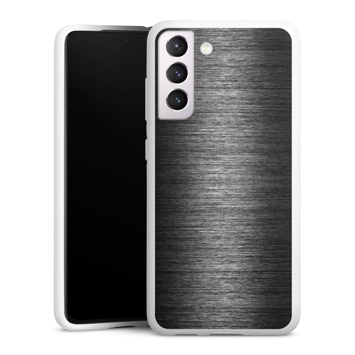 Galaxy S21 FE 5G Handy Silikon Hülle Case weiß Handyhülle Metallic Look Anthracite Metal Silikon Case