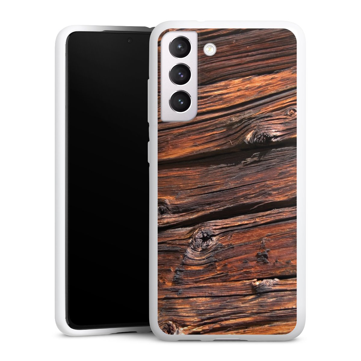 Galaxy S21 FE 5G Handy Silikon Hülle Case weiß Handyhülle Beams Wooden Look Wood Silikon Case