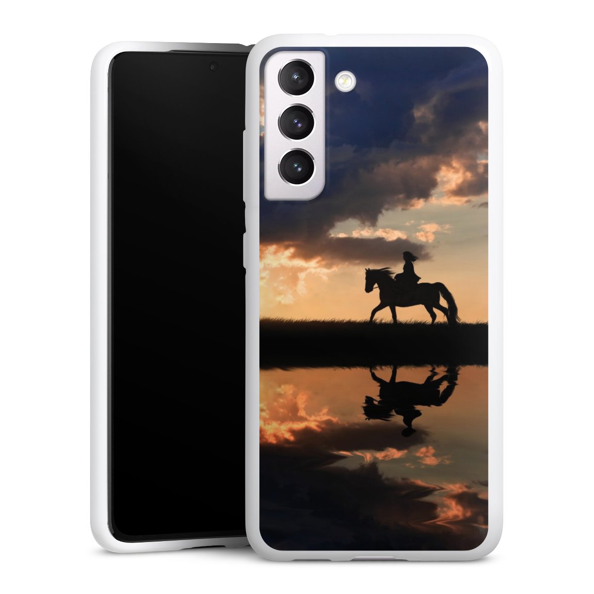 Galaxy S21 FE 5G Handy Silikon Hülle Case weiß Handyhülle Horse Sunset Horseback Riding Silikon Case