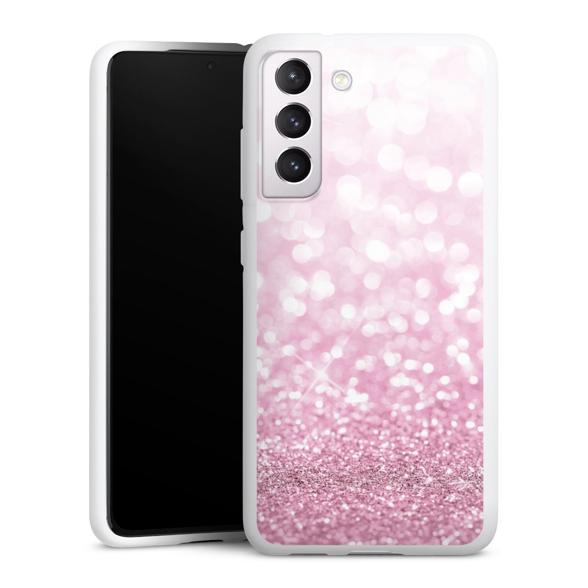 Galaxy S21 FE 5G Handy Silikon Hülle Case weiß Handyhülle Glitzer Pink Shine Silikon Case