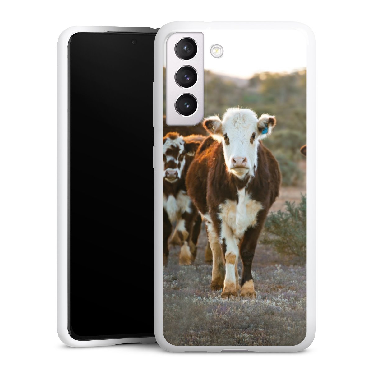 Galaxy S21 FE 5G Handy Silikon Hülle Case weiß Handyhülle Cow Farmer Calf Silikon Case