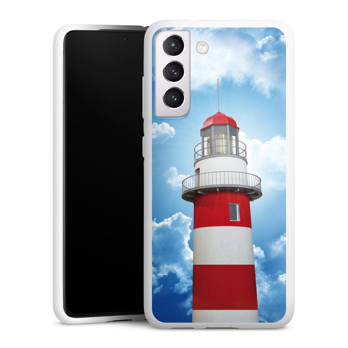 Galaxy S21 FE 5G Handy Silikon Hülle Case weiß Handyhülle Lighthouse Sky Cloud Silikon Case