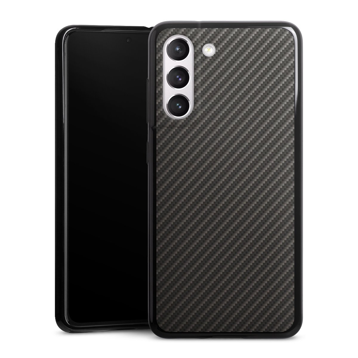 Galaxy S21 FE 5G Handy Silikon Hülle Case schwarz Handyhülle Metallic Look Carbon Muster