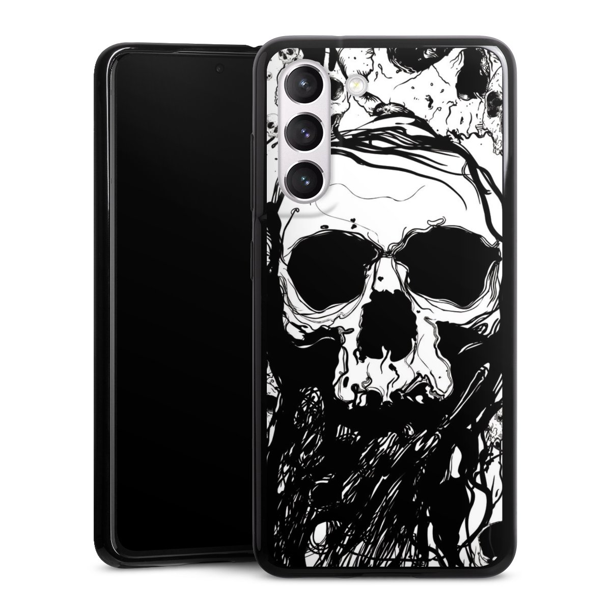 Galaxy S21 FE 5G Handy Silikon Hülle Case schwarz Handyhülle Totenkopf Halloween