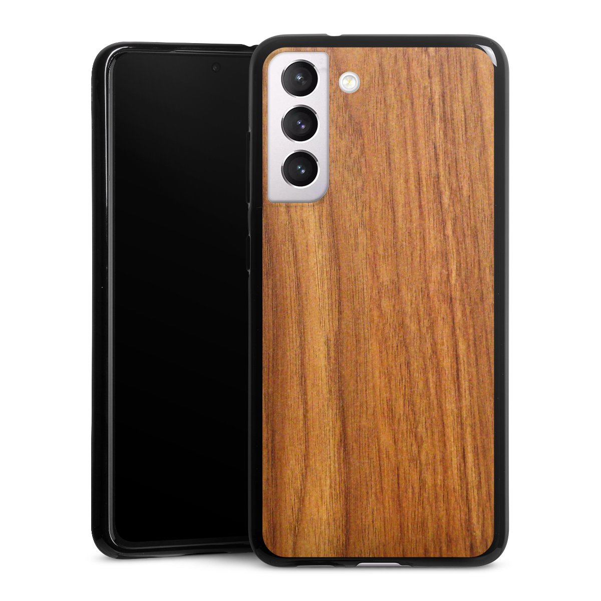 Galaxy S21 FE 5G Handy Silikon Hülle Case schwarz Handyhülle Wood Larch Wooden Look