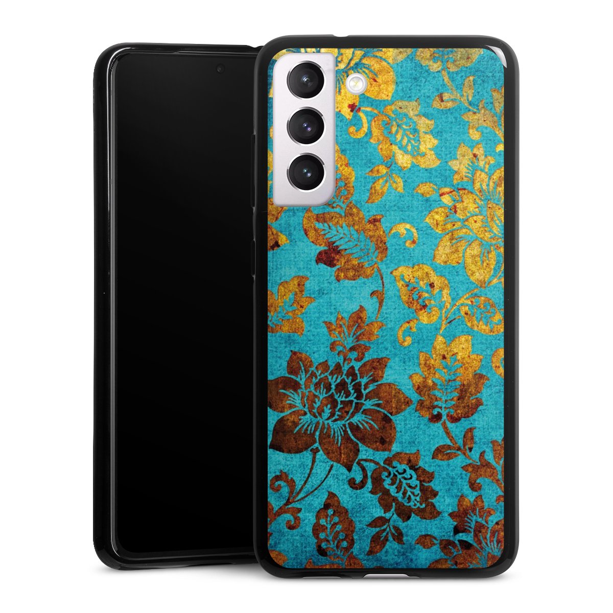 Galaxy S21 FE 5G Handy Silikon Hülle Case schwarz Handyhülle Ornament Vintage Flowers