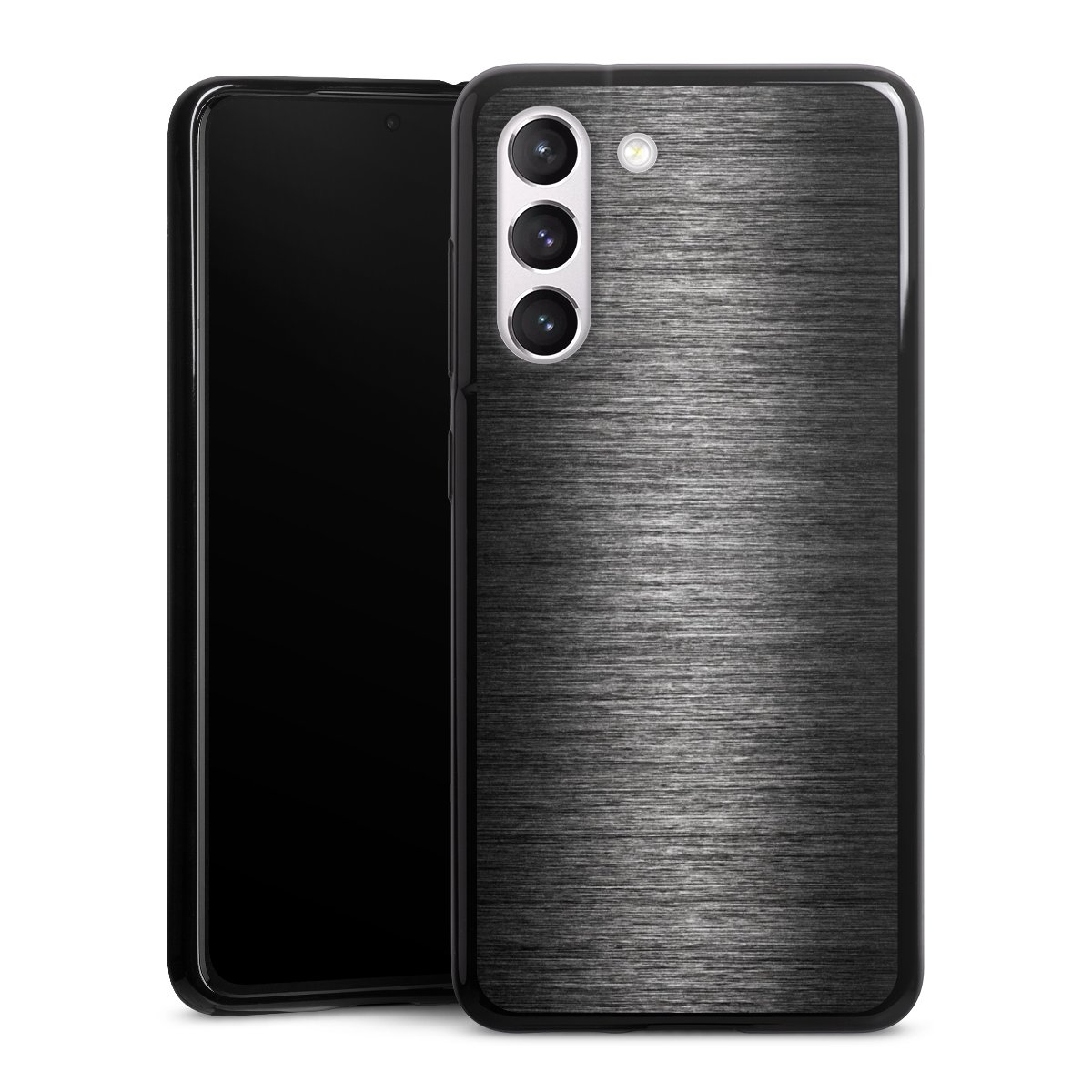 Galaxy S21 FE 5G Handy Silikon Hülle Case schwarz Handyhülle Metallic Look Anthracite Metal