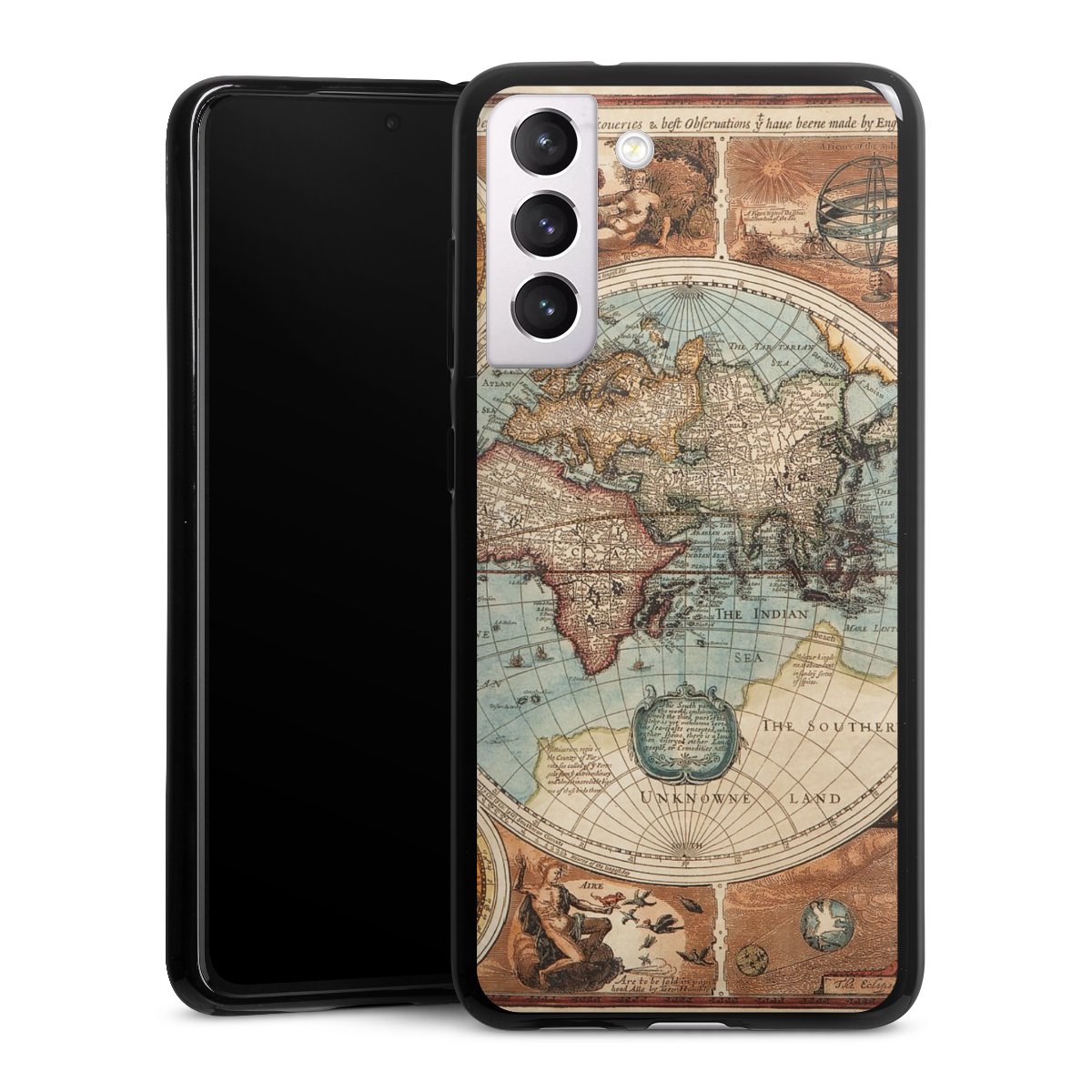 Galaxy S21 FE 5G Handy Silikon Hülle Case schwarz Handyhülle World Map Vintage Map