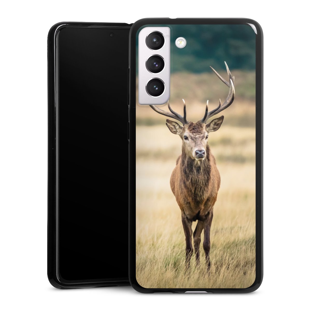 Galaxy S21 FE 5G Handy Silikon Hülle Case schwarz Handyhülle Deer Meadow Forrest