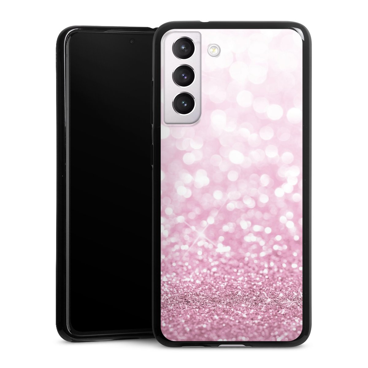 Galaxy S21 FE 5G Handy Silikon Hülle Case schwarz Handyhülle Glitzer Pink Shine