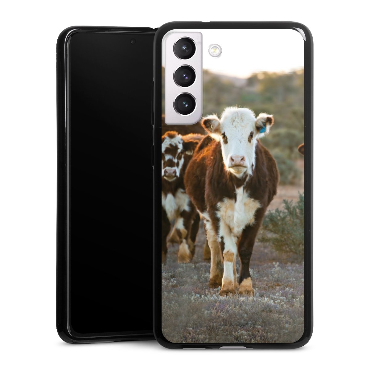 Galaxy S21 FE 5G Handy Silikon Hülle Case schwarz Handyhülle Cow Farmer Calf