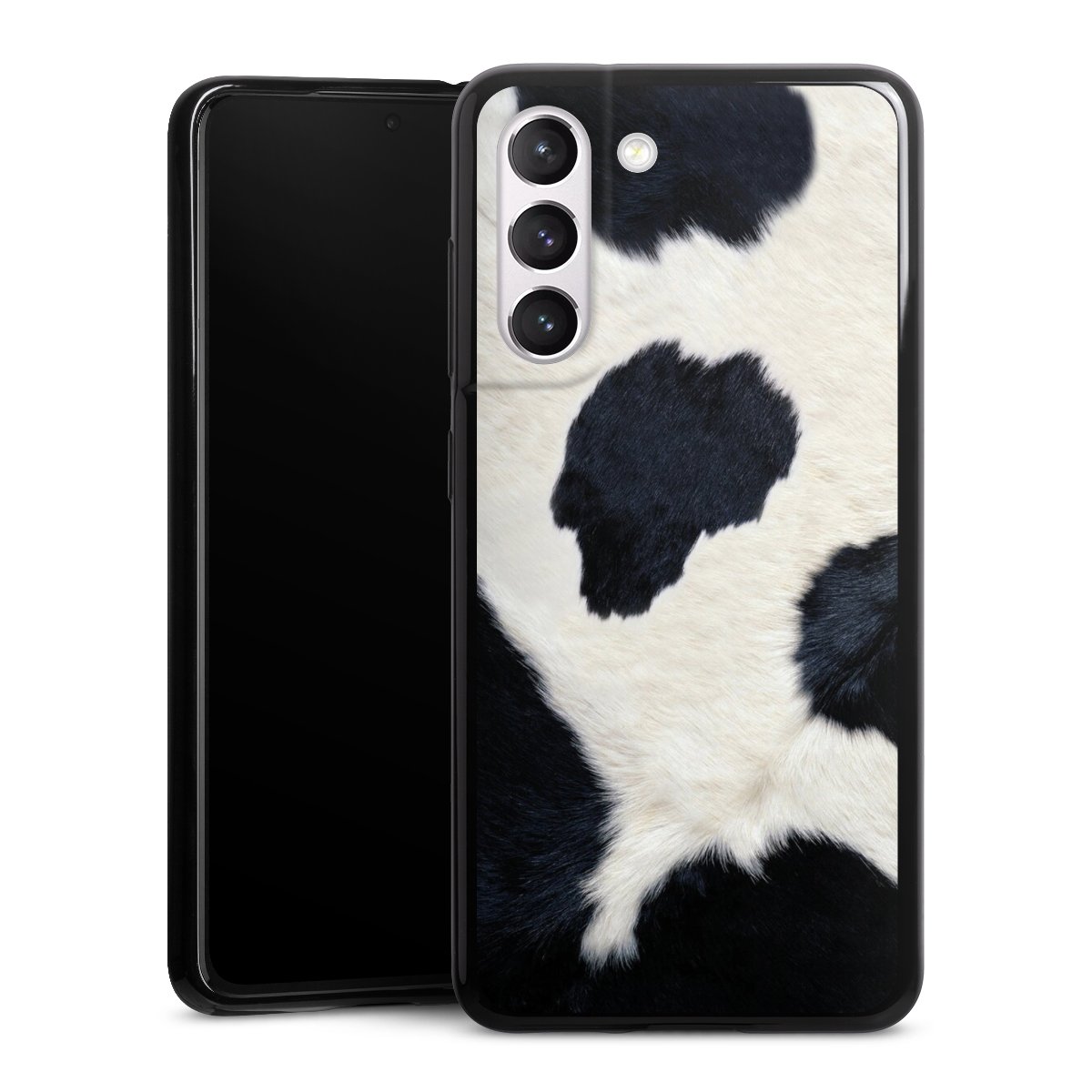 Galaxy S21 FE 5G Handy Silikon Hülle Case schwarz Handyhülle Animal Look Animal Print Cow Skin