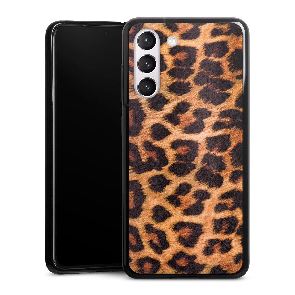 Galaxy S21 FE 5G Handy Silikon Hülle Case schwarz Handyhülle Animal Print Leopard Fur