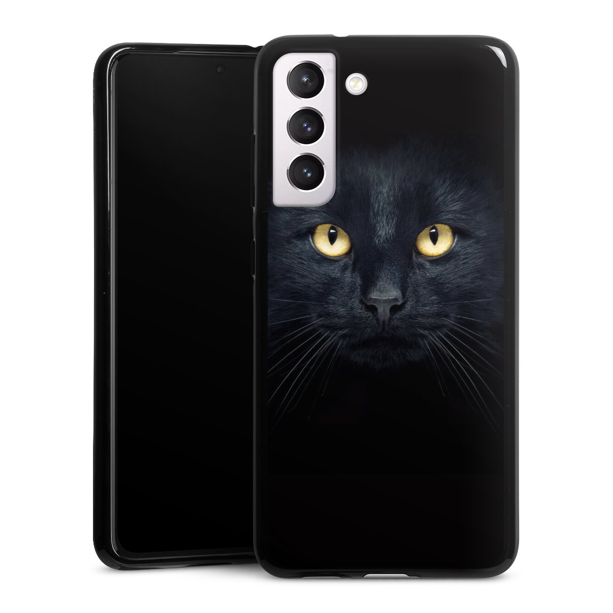 Galaxy S21 FE 5G Handy Silikon Hülle Case schwarz Handyhülle Eye Cat Black