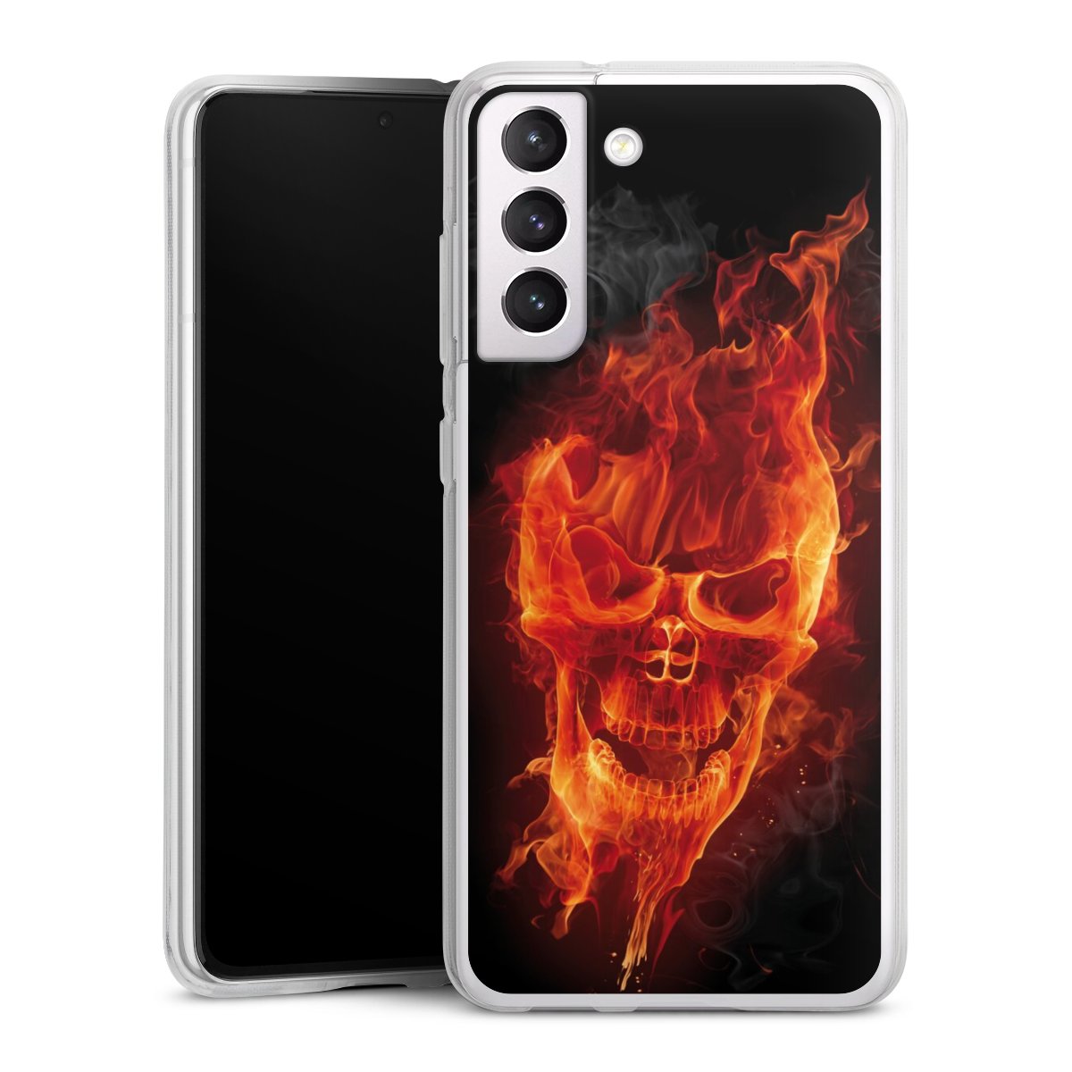 Galaxy S21 FE 5G Handy Silikon Hülle Case transparent Handyhülle Totenkopf Skull Fire Silikon Case