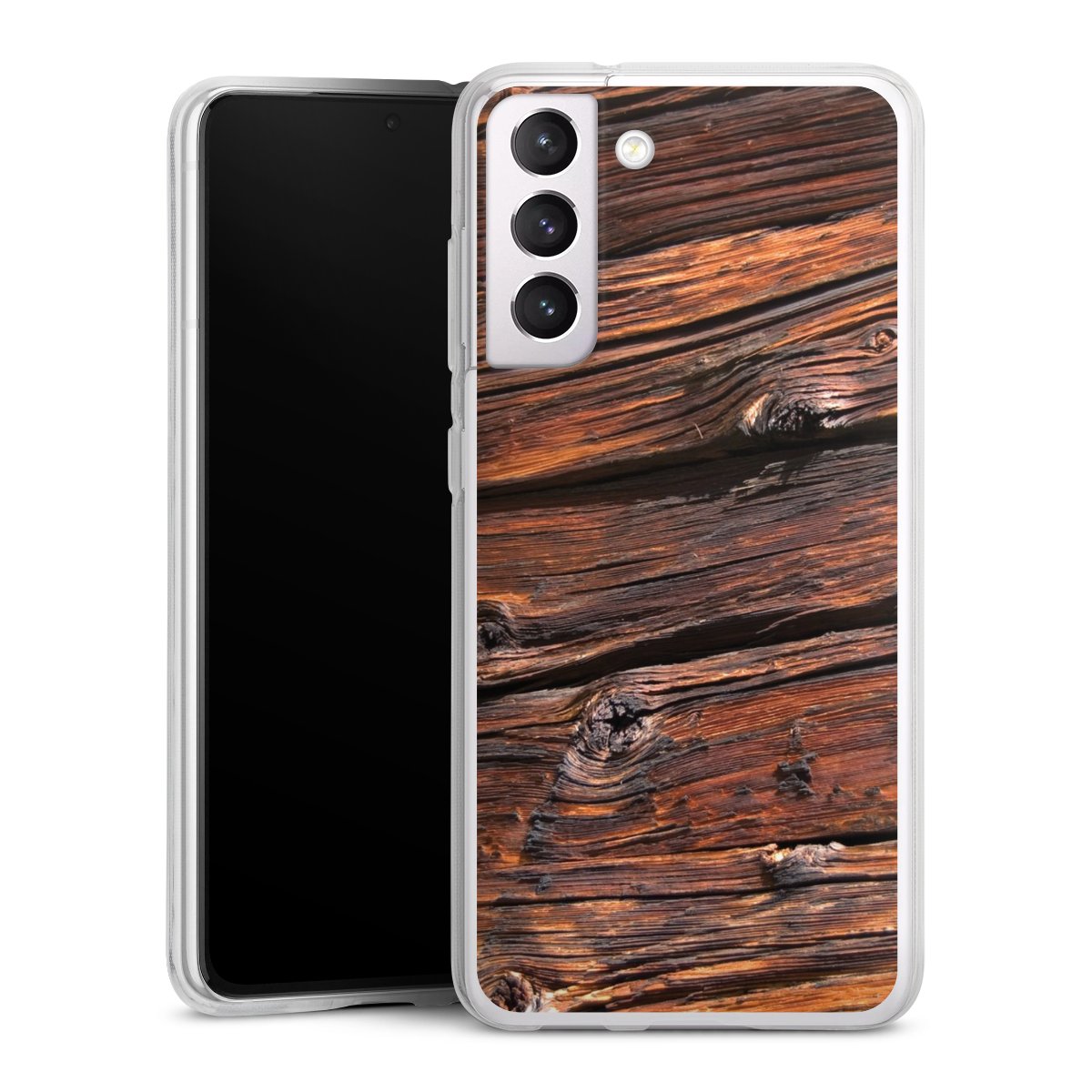 Galaxy S21 FE 5G Handy Silikon Hülle Case transparent Handyhülle Beams Wooden Look Wood Silikon Case