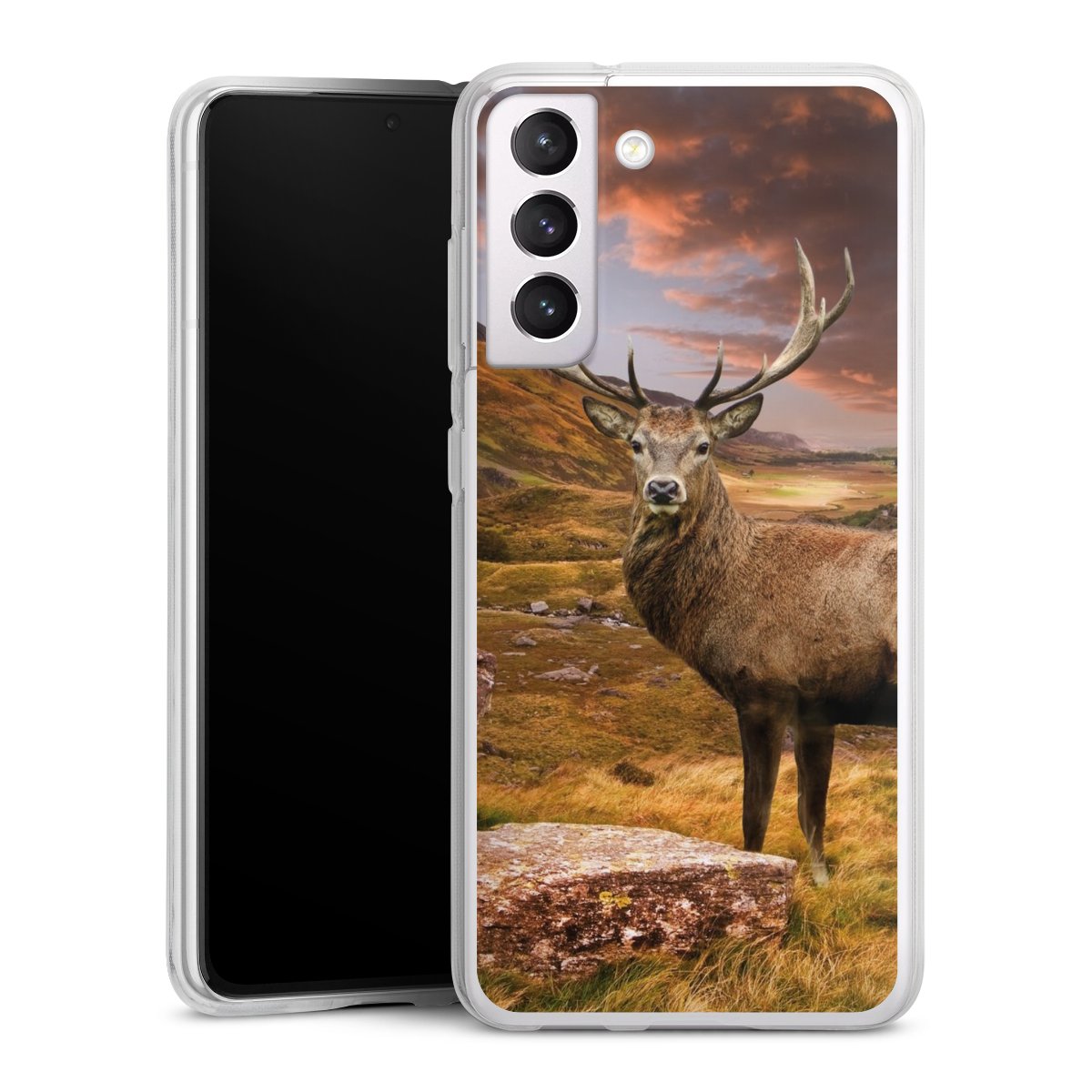 Galaxy S21 FE 5G Handy Silikon Hülle Case transparent Handyhülle Meadow Mountain Deer Silikon Case