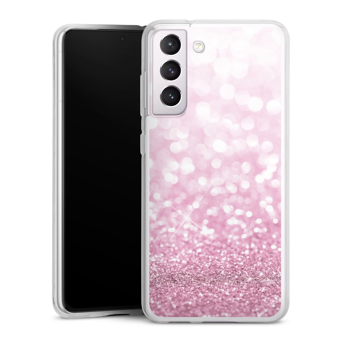 Galaxy S21 FE 5G Handy Silikon Hülle Case transparent Handyhülle Glitzer Pink Shine Silikon Case