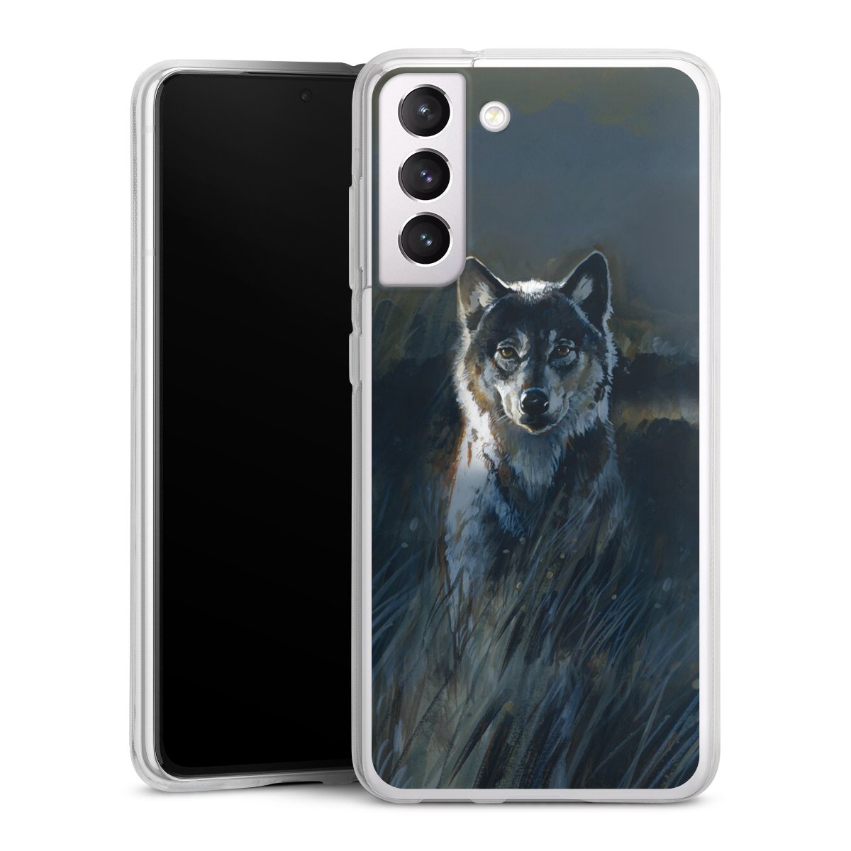 Galaxy S21 FE 5G Handy Silikon Hülle Case transparent Handyhülle Nature Wolf Painting Silikon Case