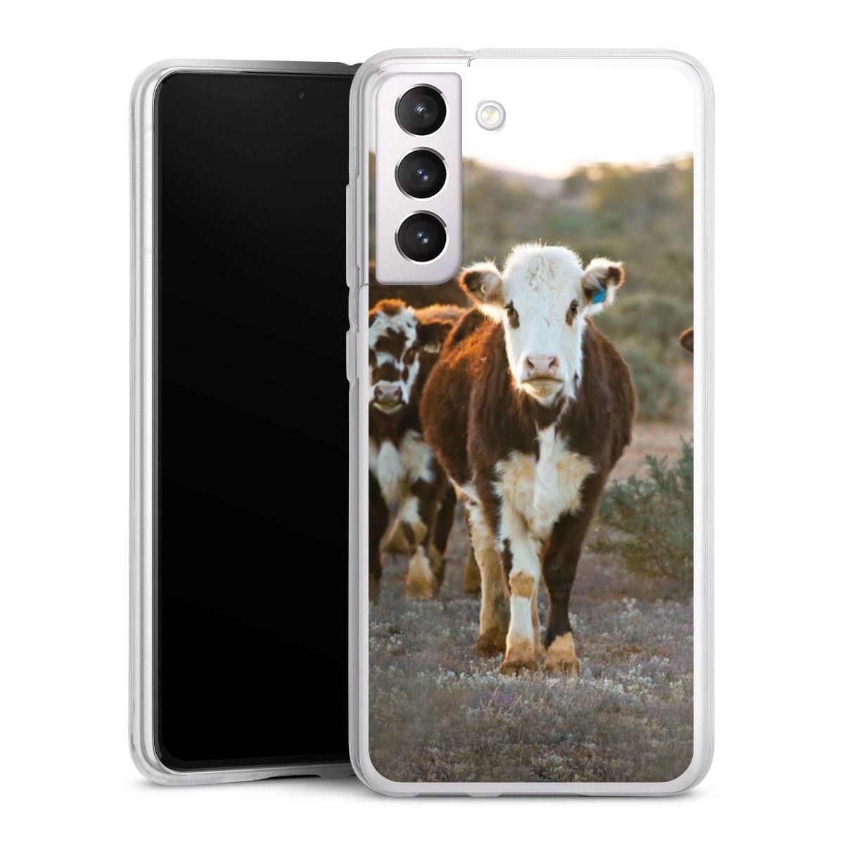 Galaxy S21 FE 5G Handy Silikon Hülle Case transparent Handyhülle Cow Farmer Calf Silikon Case