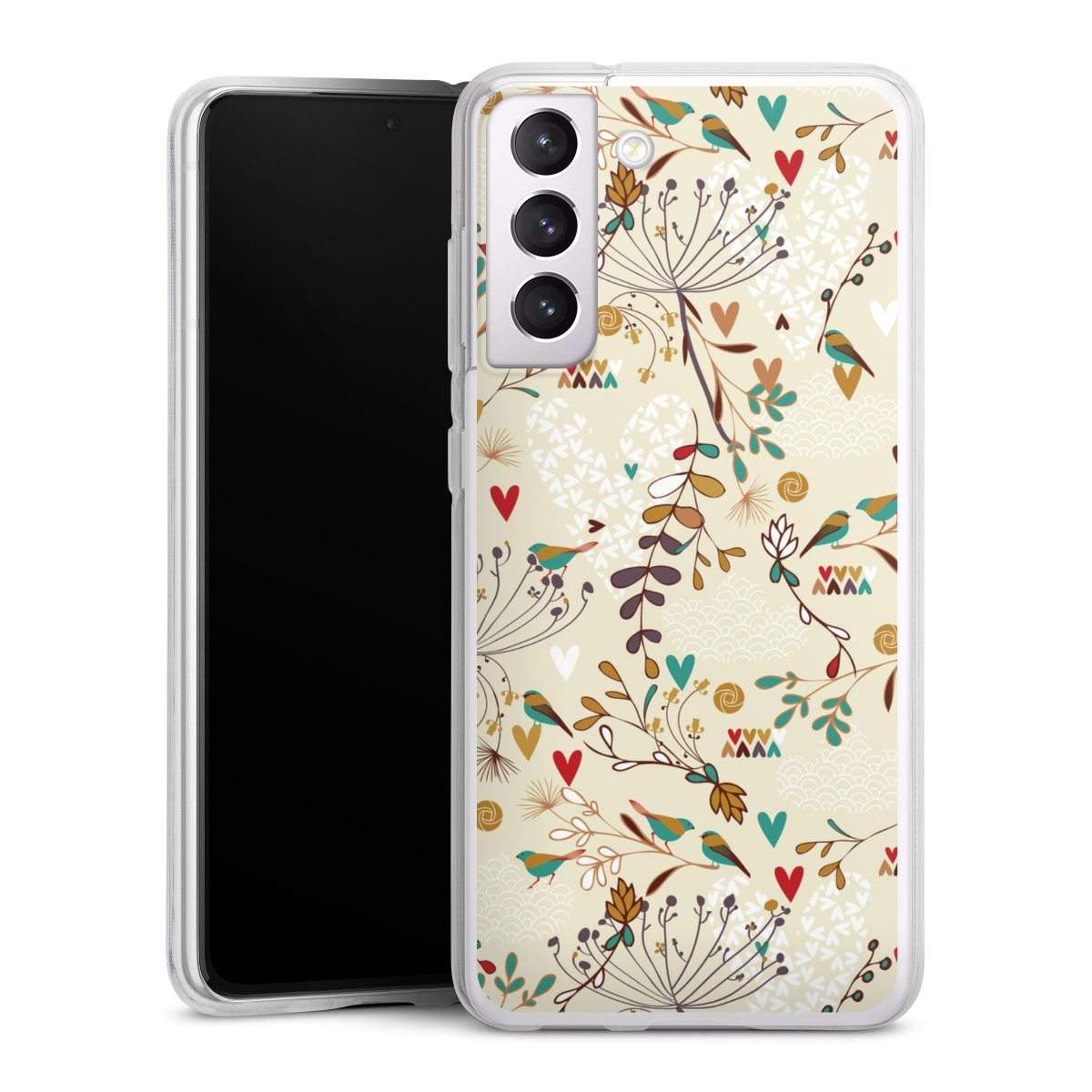 Galaxy S21 FE 5G Handy Silikon Hülle Case transparent Handyhülle Bird Flowers Retro Silikon Case