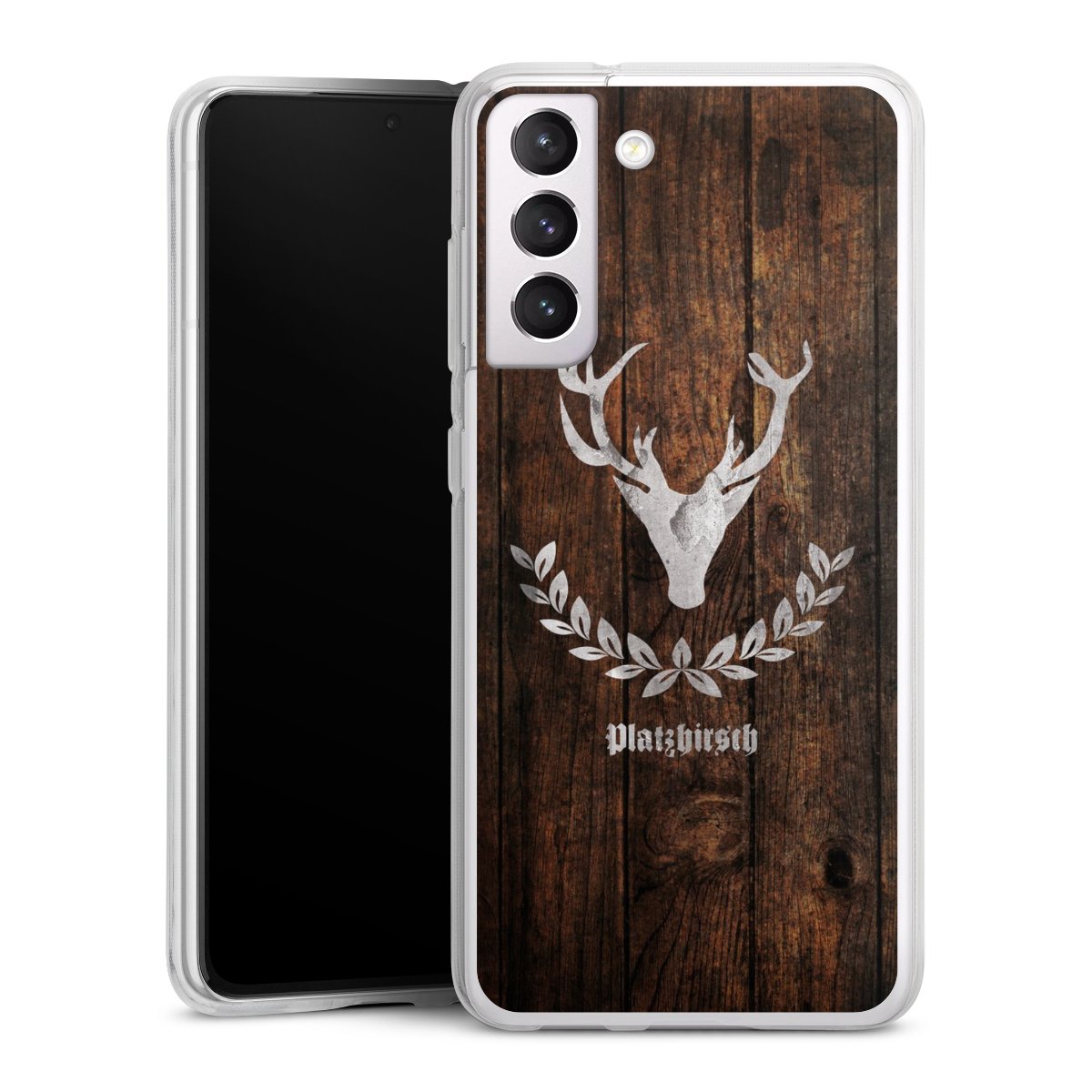 Galaxy S21 FE 5G Handy Silikon Hülle Case transparent Handyhülle Deer Wood Wooden Look Silikon Case