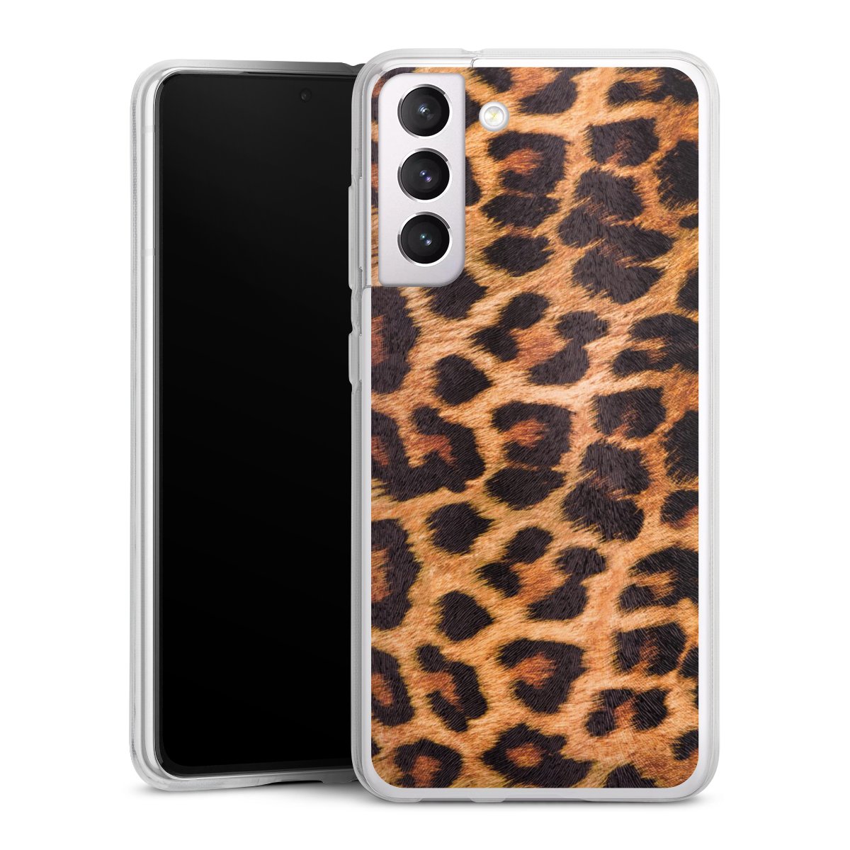 Galaxy S21 FE 5G Handy Silikon Hülle Case transparent Handyhülle Animal Print Leopard Fur Silikon Case