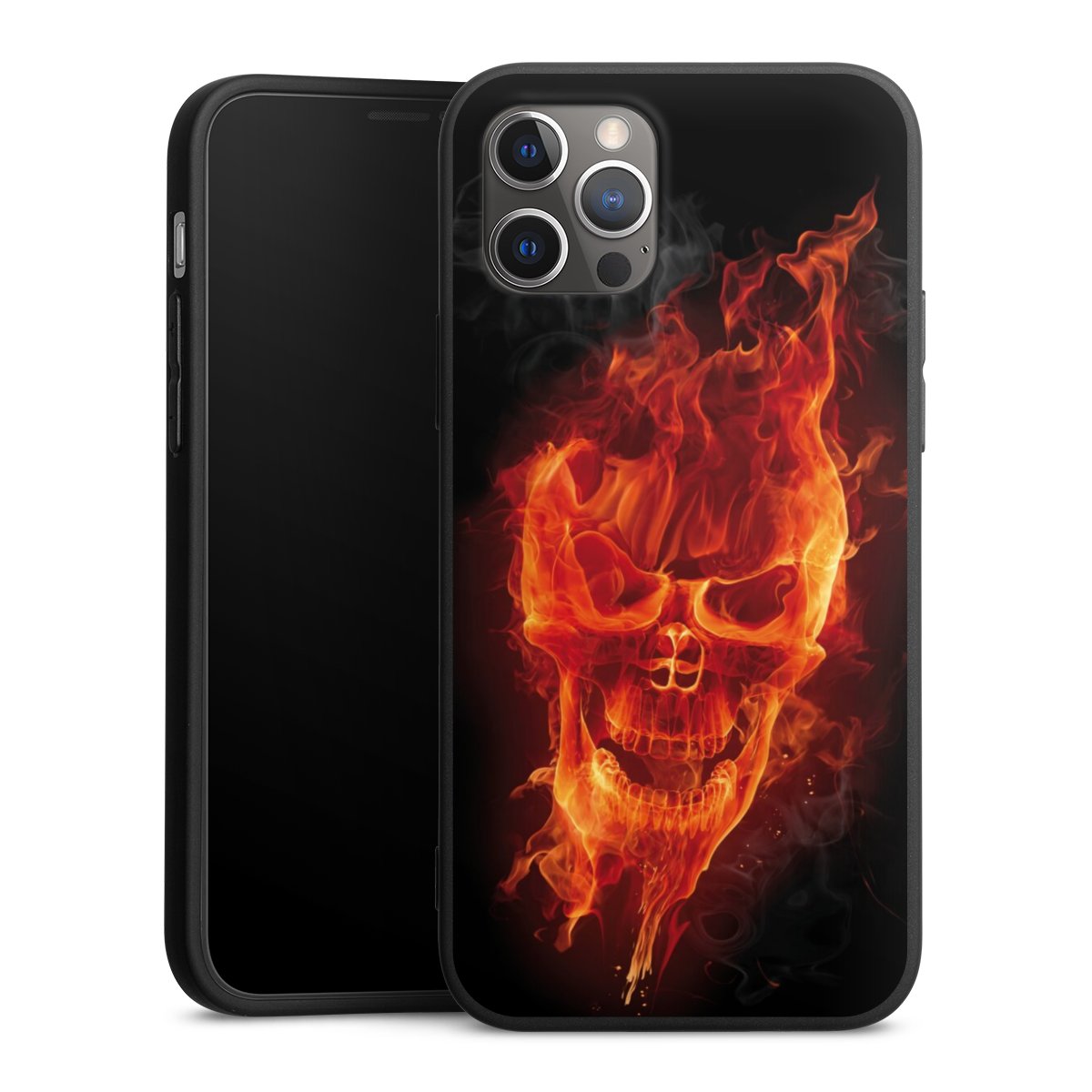 iPhone 12 Pro Handy Premium Silikon Hülle Handyhülle schwarz Case Totenkopf Skull Fire Silikon Premium Case