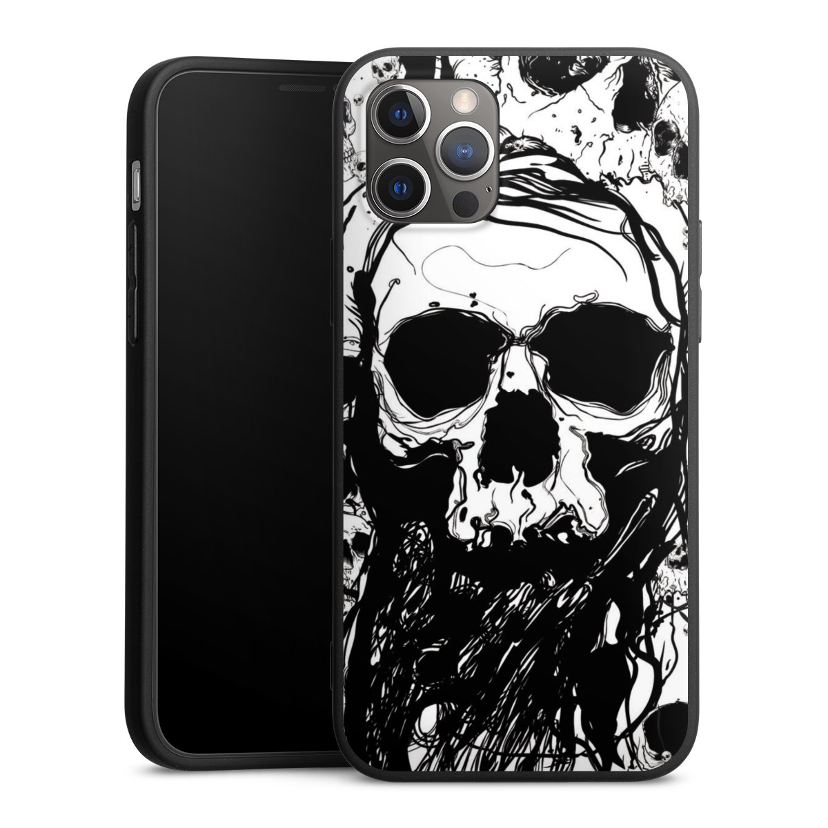 iPhone 12 Pro Handy Premium Silikon Hülle Handyhülle schwarz Case Totenkopf Halloween Silikon Premium Case