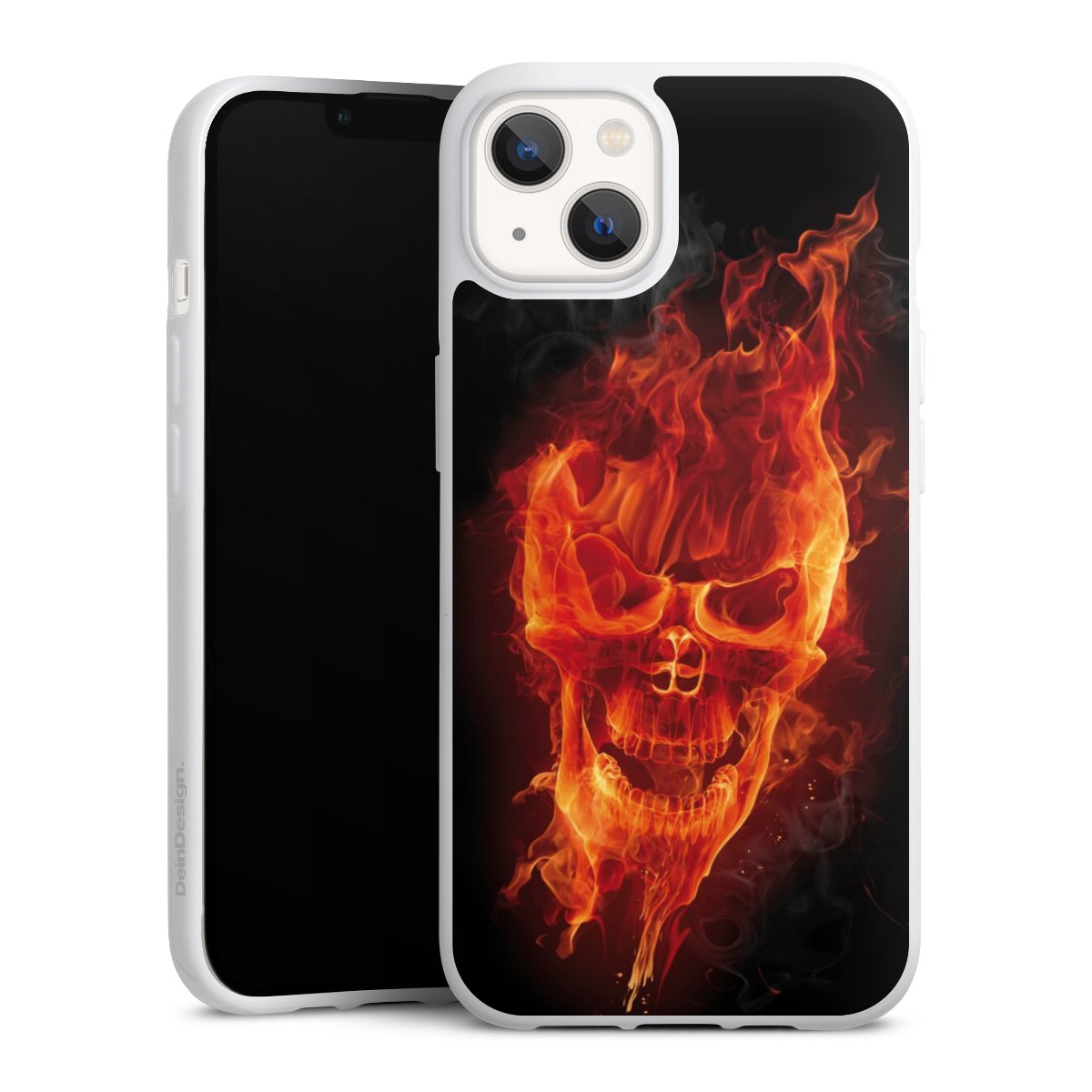 iPhone 13 Handy Silikon Hülle Case weiß Handyhülle Totenkopf Skull Fire Silikon Case