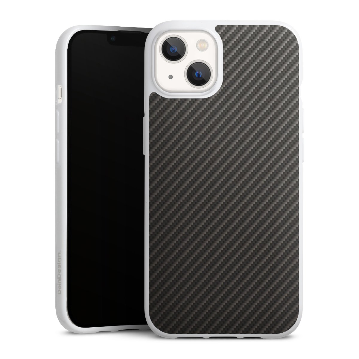 iPhone 13 Handy Silikon Hülle Case weiß Handyhülle Metallic Look Carbon Muster Silikon Case