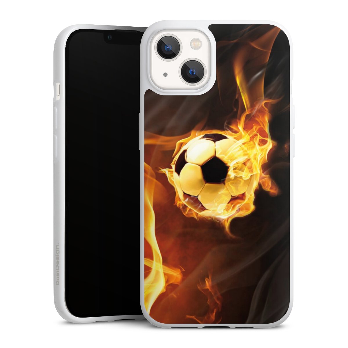 iPhone 13 Handy Silikon Hülle Case weiß Handyhülle Ball Fire Soccer Silikon Case