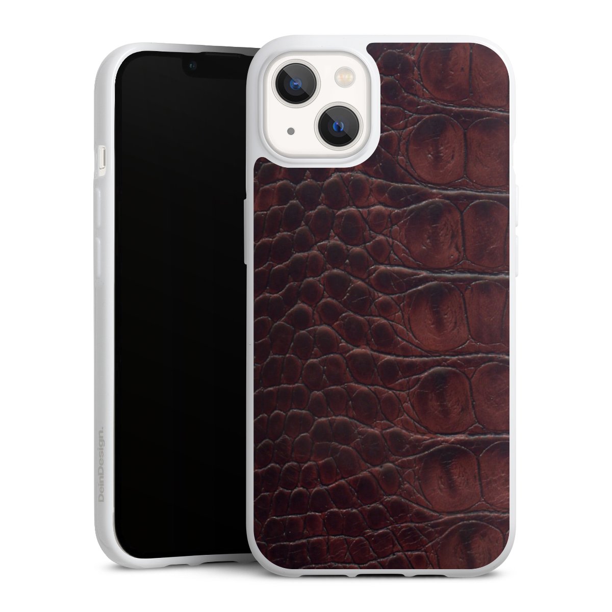 iPhone 13 Handy Silikon Hülle Case weiß Handyhülle Crocodile Animal Print Leather Silikon Case