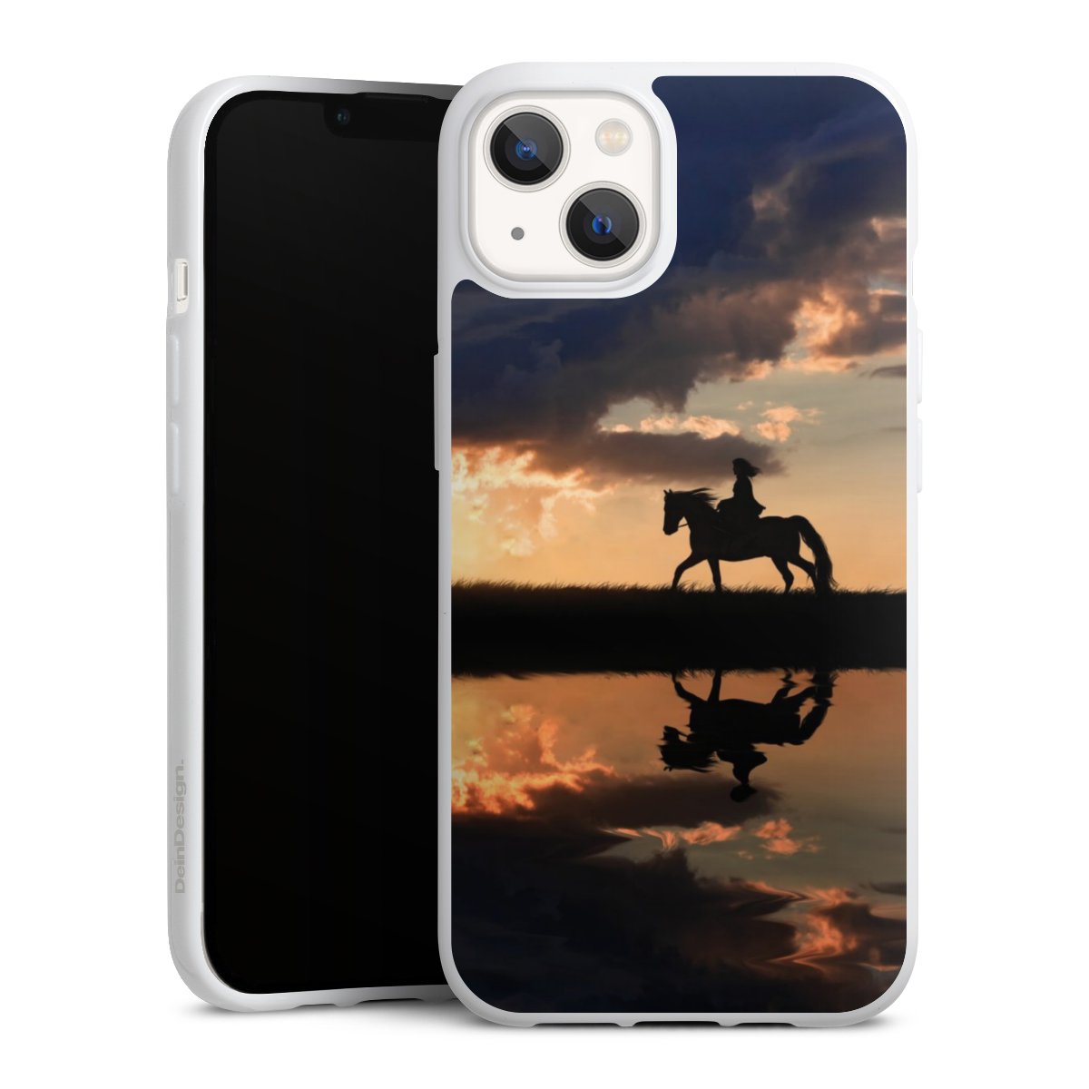 iPhone 13 Handy Silikon Hülle Case weiß Handyhülle Horse Sunset Horseback Riding Silikon Case