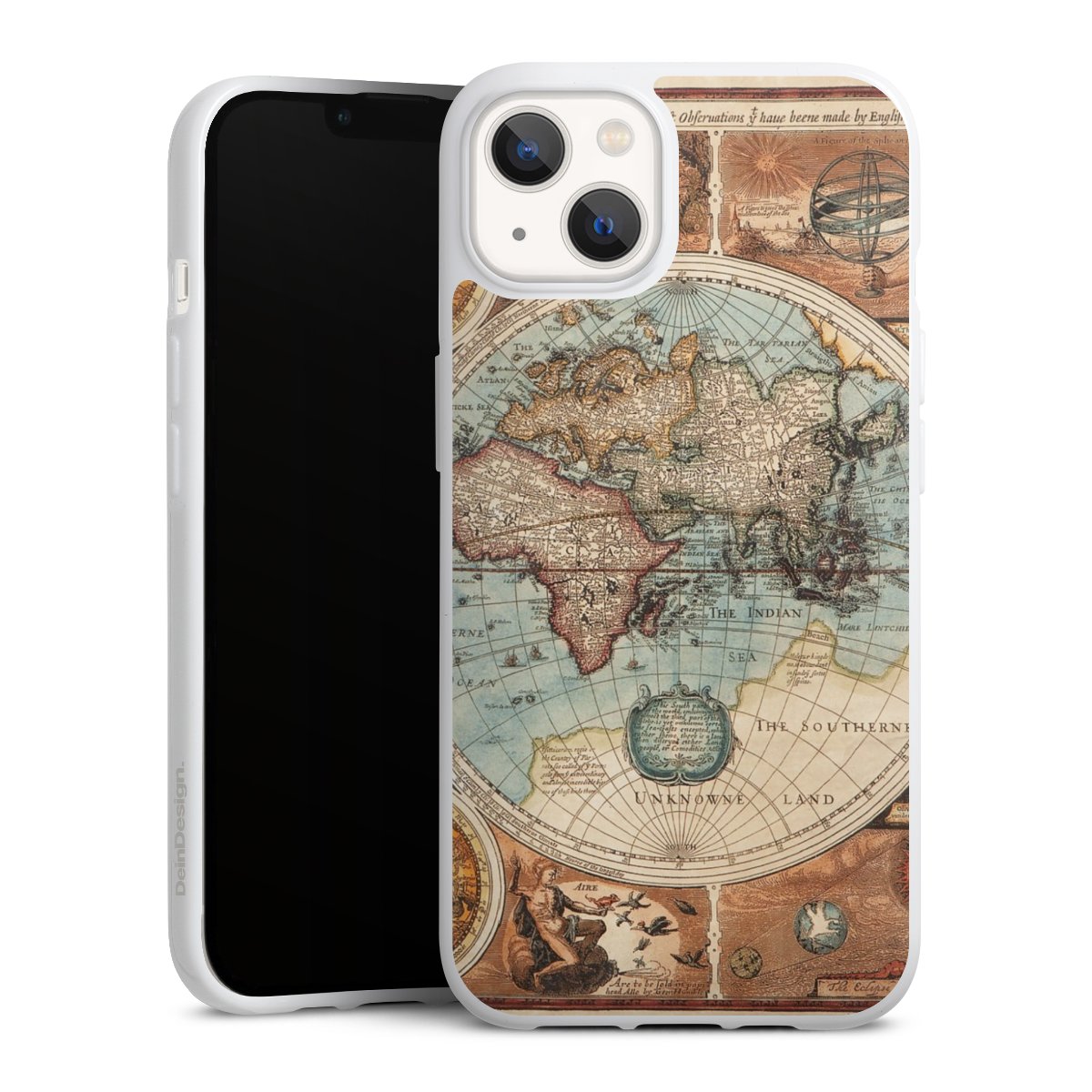 iPhone 13 Handy Silikon Hülle Case weiß Handyhülle World Map Vintage Map Silikon Case