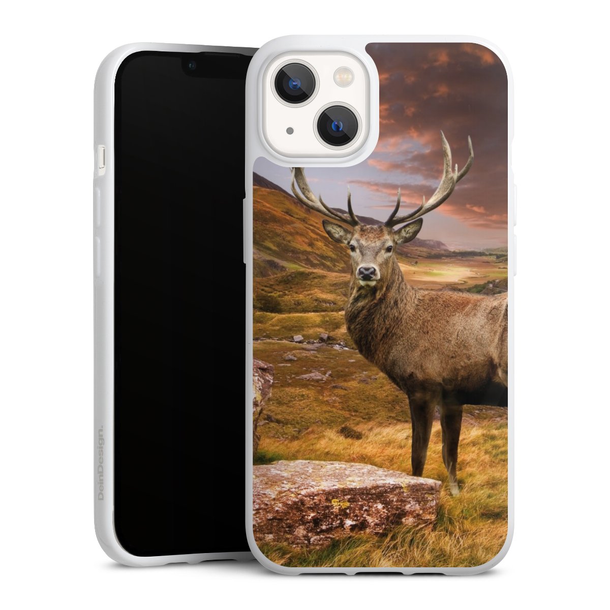 iPhone 13 Handy Silikon Hülle Case weiß Handyhülle Meadow Mountain Deer Silikon Case