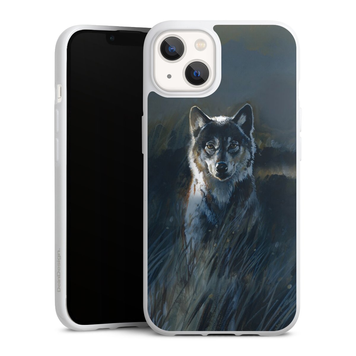 iPhone 13 Handy Silikon Hülle Case weiß Handyhülle Nature Wolf Painting Silikon Case