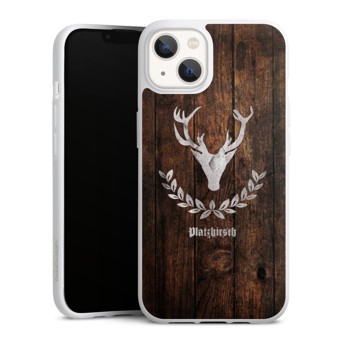 iPhone 13 Handy Silikon Hülle Case weiß Handyhülle Deer Wood Wooden Look Silikon Case