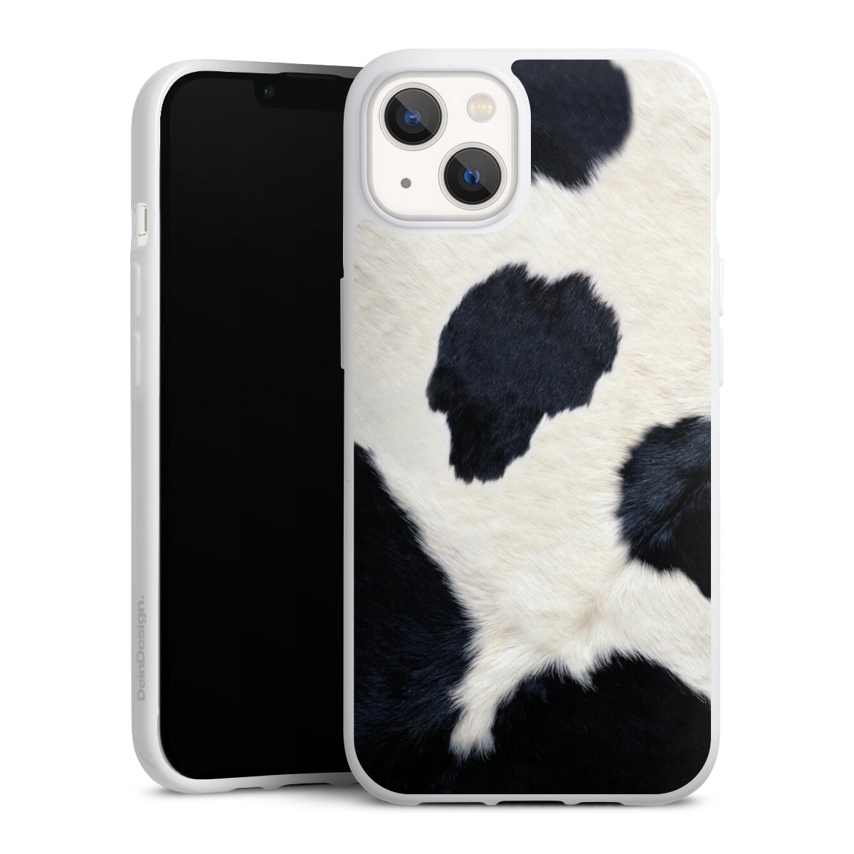 iPhone 13 Handy Silikon Hülle Case weiß Handyhülle Animal Look Animal Print Cow Skin Silikon Case