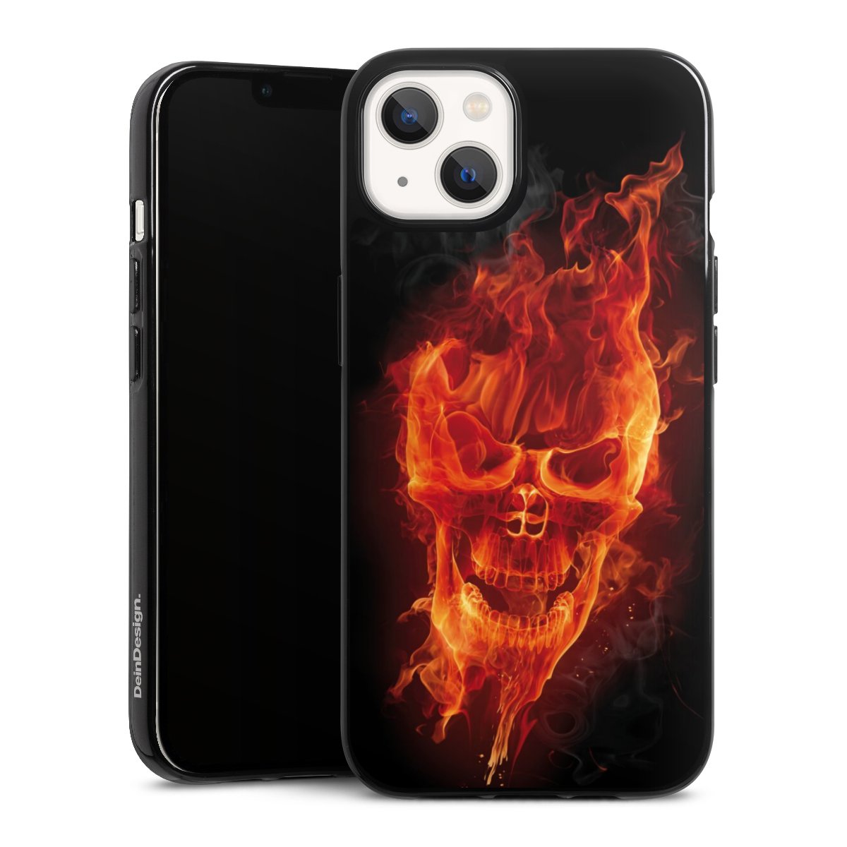 iPhone 13 Handy Silikon Hülle Case schwarz Handyhülle Totenkopf Skull Fire